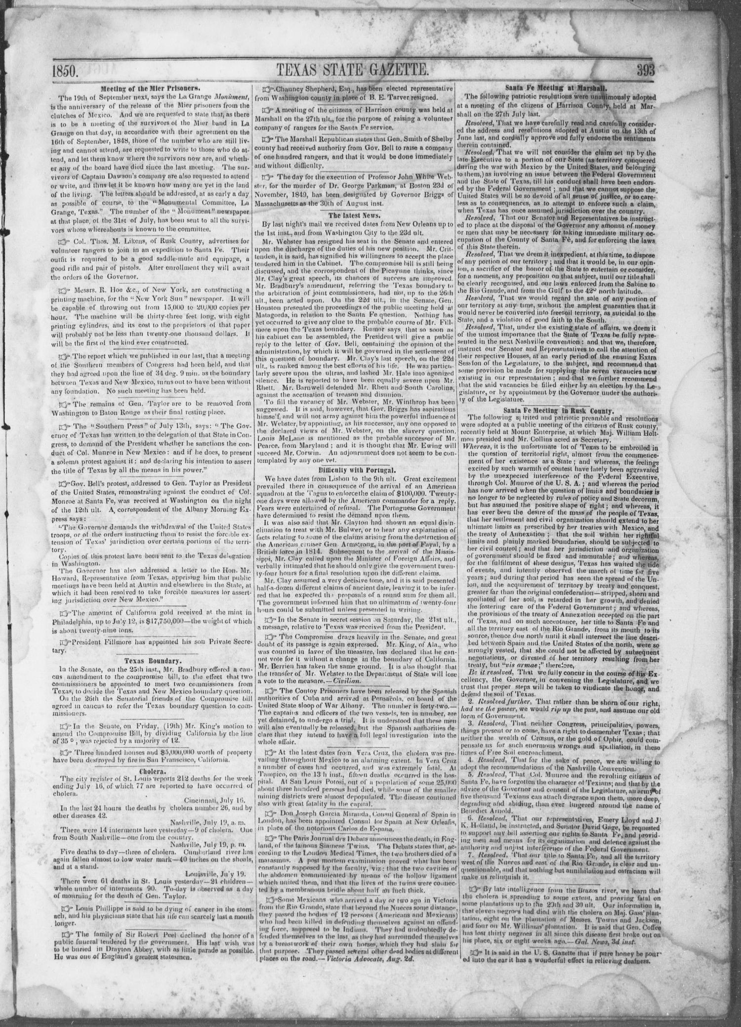 Texas State Gazette. (Austin, Tex.), Vol. 1, No. 51, Ed. 1, Saturday, August 10, 1850
                                                
                                                    [Sequence #]: 3 of 8
                                                