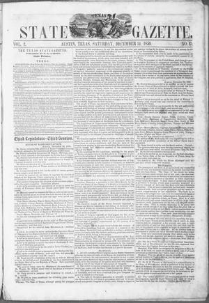 Primary view of object titled 'Texas State Gazette. (Austin, Tex.), Vol. 2, No. 17, Ed. 1, Saturday, December 14, 1850'.