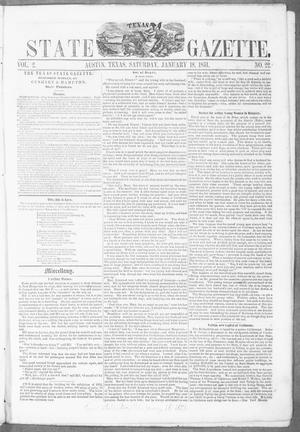 Primary view of object titled 'Texas State Gazette. (Austin, Tex.), Vol. 2, No. 22, Ed. 1, Saturday, January 18, 1851'.