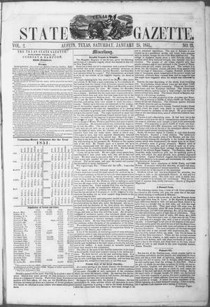 Primary view of object titled 'Texas State Gazette. (Austin, Tex.), Vol. 2, No. 23, Ed. 1, Saturday, January 25, 1851'.
