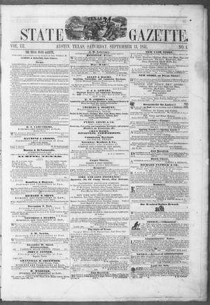 Primary view of object titled 'Texas State Gazette. (Austin, Tex.), Vol. 3, No. 4, Ed. 1, Saturday, September 13, 1851'.