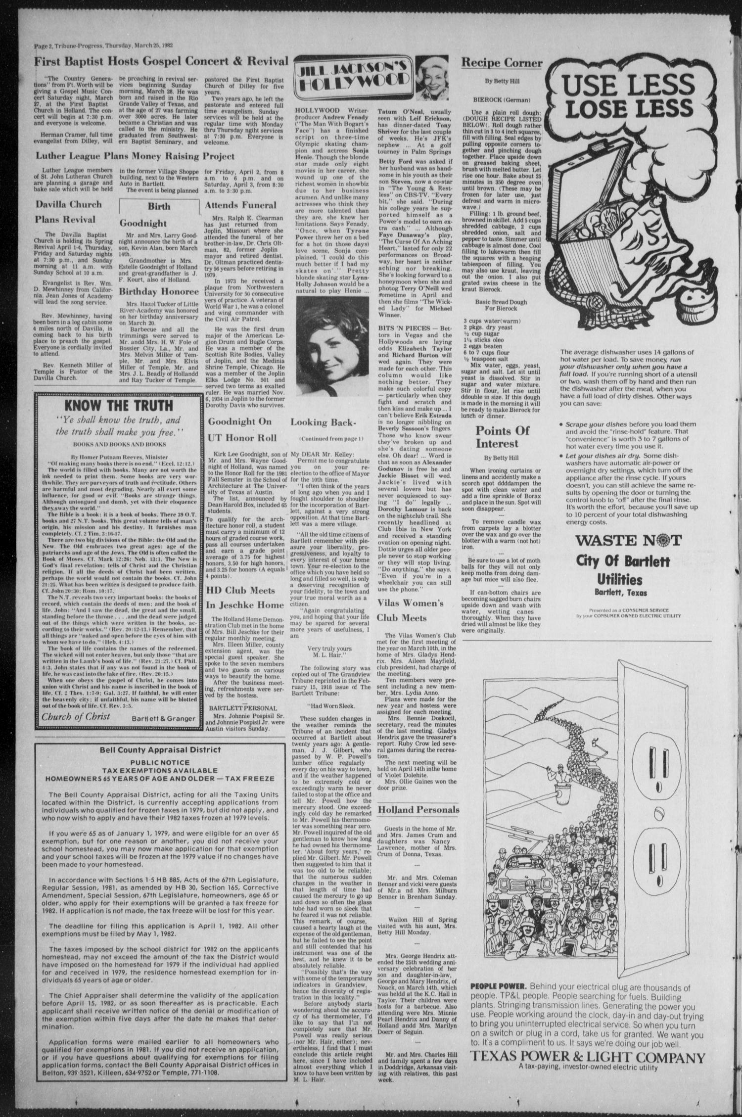 Tribune-Progress (Bartlett, Tex.), Vol. 96, No. 33, Ed. 1, Thursday, March 25, 1982
                                                
                                                    [Sequence #]: 2 of 10
                                                