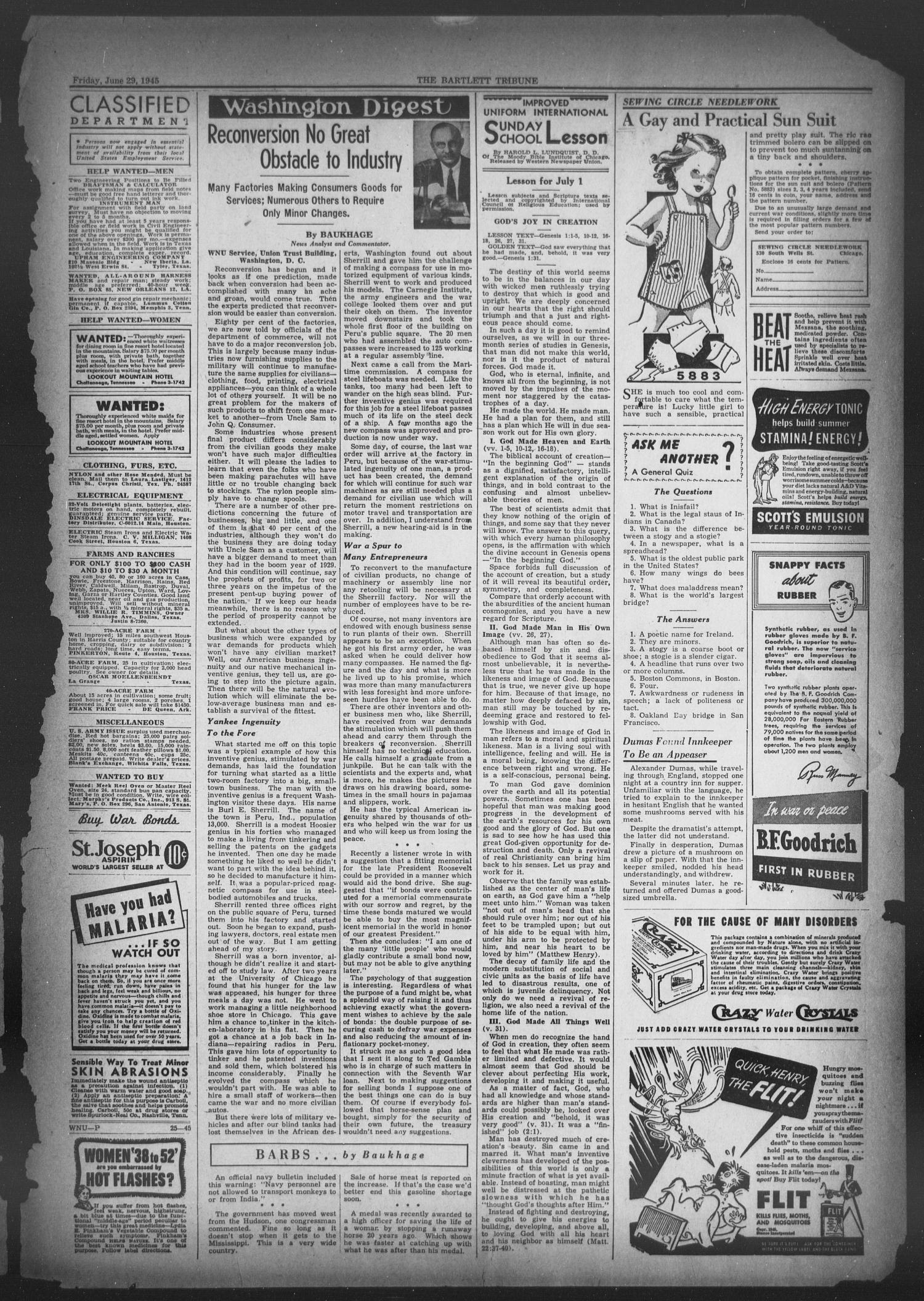 The Bartlett Tribune and News (Bartlett, Tex.), Vol. 58, No. 40, Ed. 1, Friday, June 29, 1945
                                                
                                                    [Sequence #]: 7 of 8
                                                
