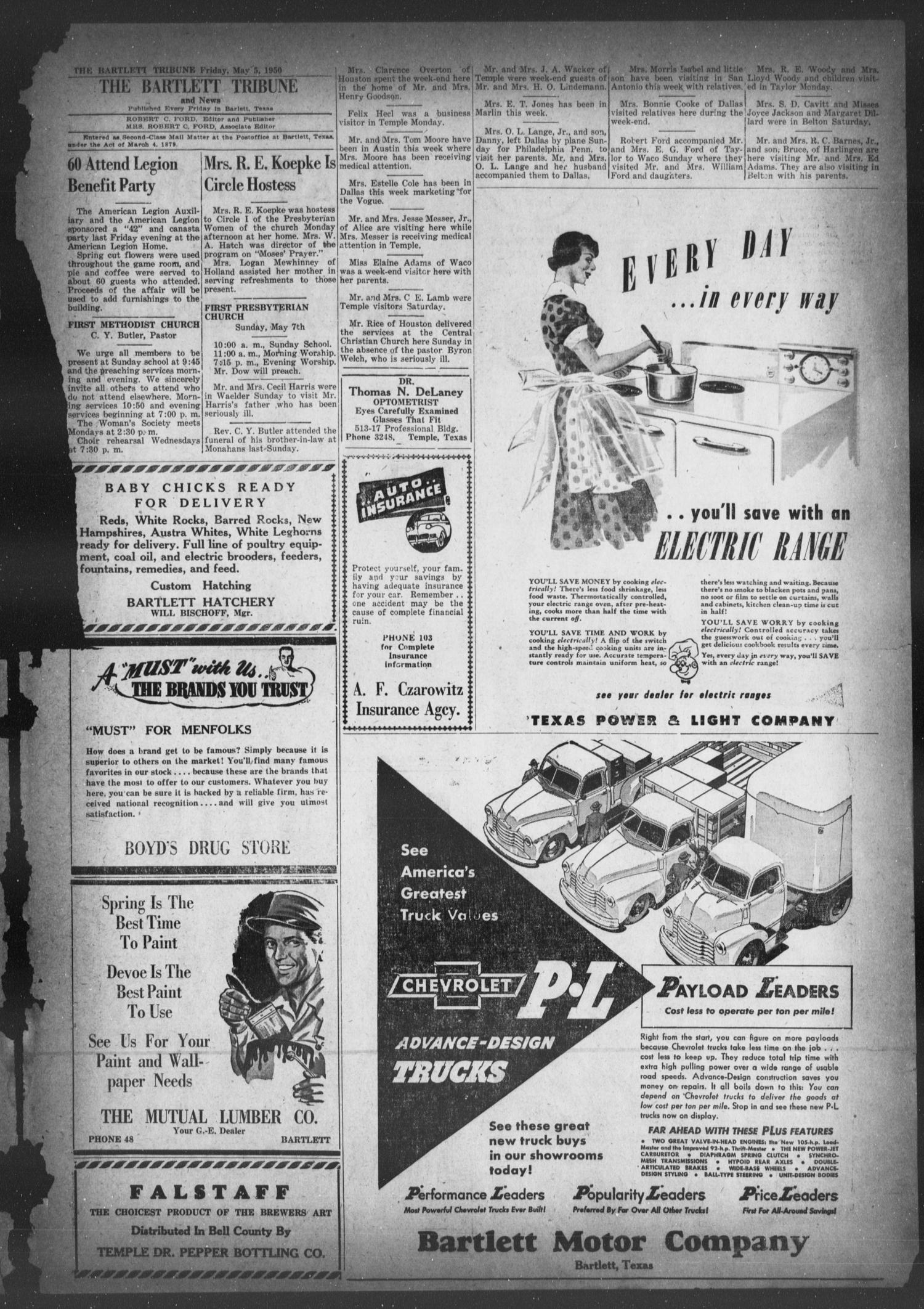 The Bartlett Tribune and News (Bartlett, Tex.), Vol. 63, No. 25, Ed. 1, Friday, May 5, 1950
                                                
                                                    [Sequence #]: 3 of 8
                                                