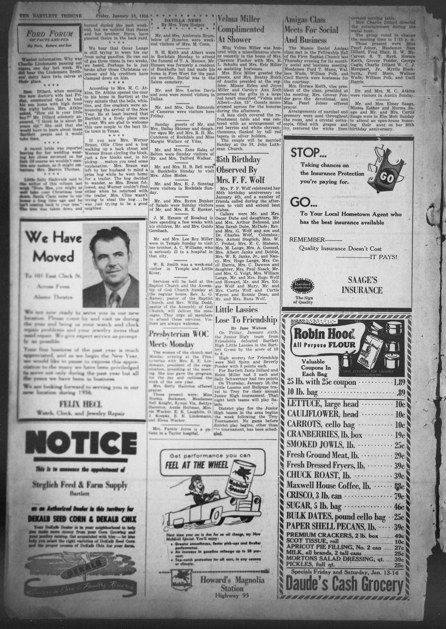 The Bartlett Tribune and News (Bartlett, Tex.), Vol. 69, No. 11, Ed. 1, Friday, January 13, 1956
                                                
                                                    [Sequence #]: 4 of 8
                                                