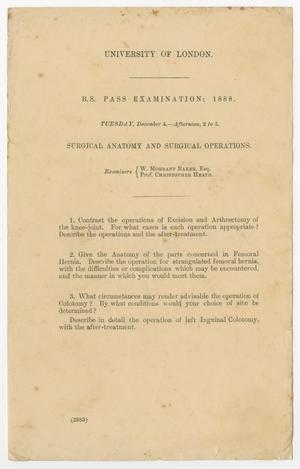 Primary view of object titled '[Bachelor of Surgery Examination for University of London]'.