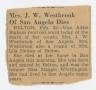 Primary view of [Obituary of Mrs. J.W. Westbrook]