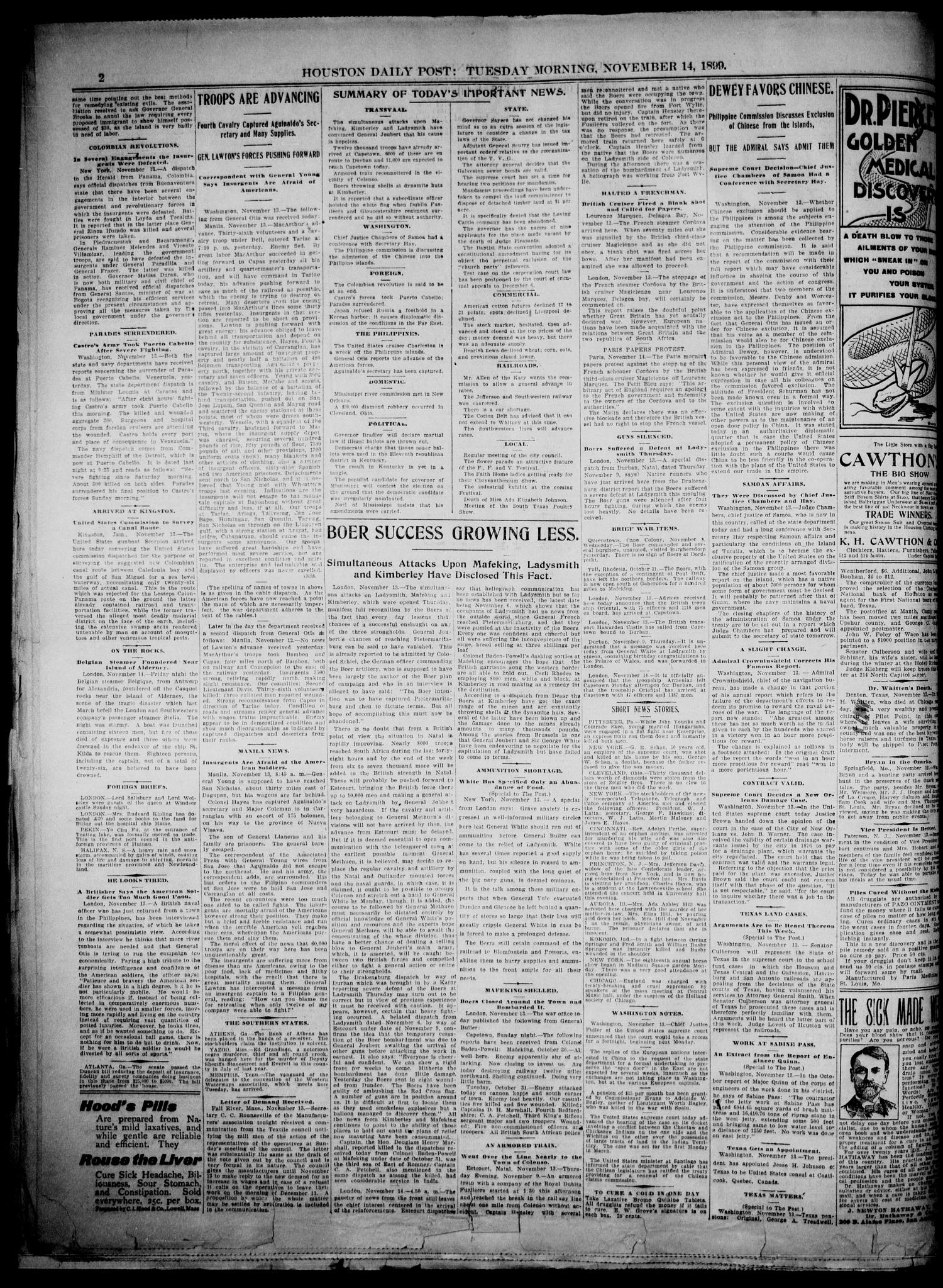 The Houston Daily Post (Houston, Tex.), Vol. XVTH YEAR, No. 224, Ed. 1, Tuesday, November 14, 1899
                                                
                                                    [Sequence #]: 2 of 10
                                                