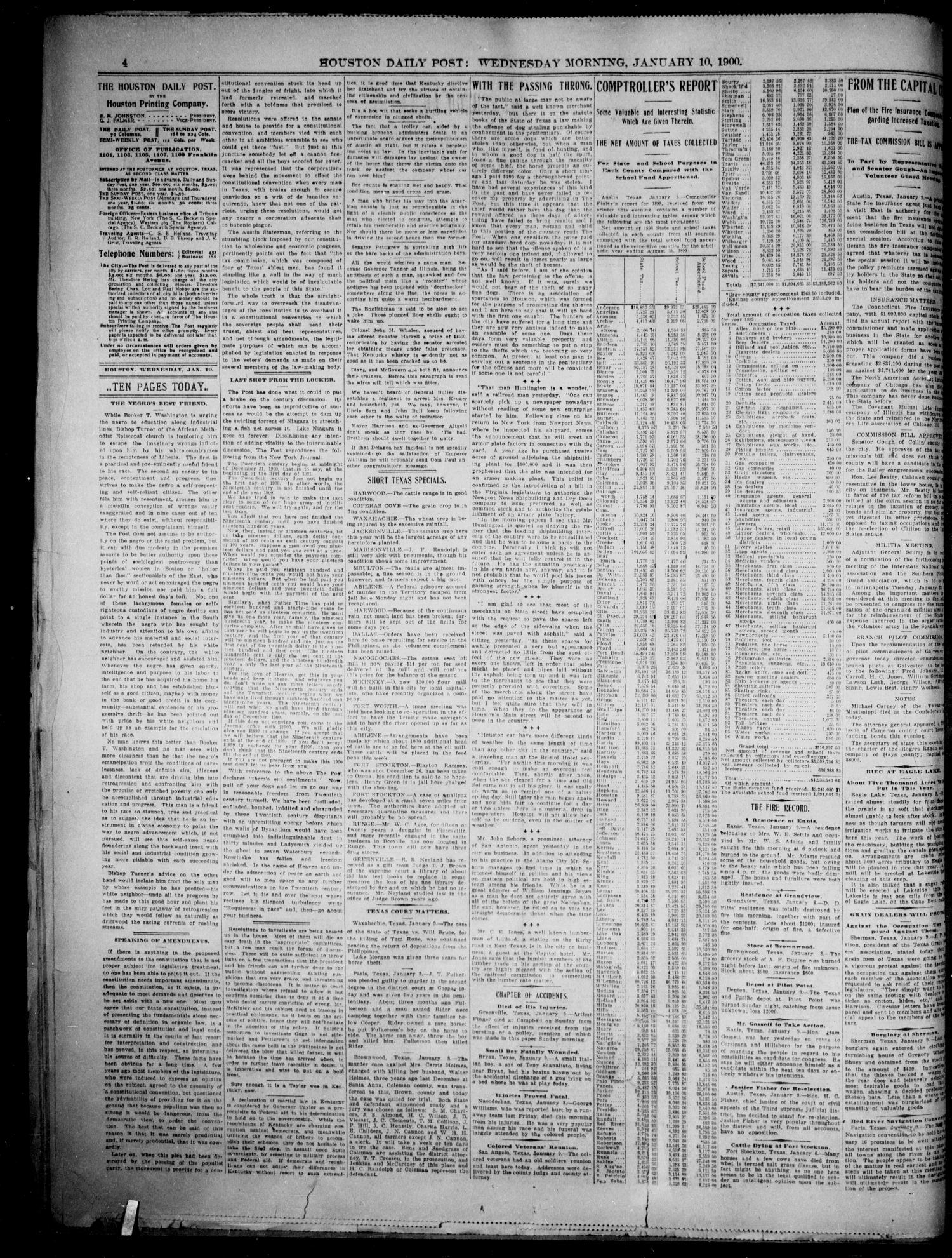 The Houston Daily Post (Houston, Tex.), Vol. XVth Year, No. 281, Ed. 1, Wednesday, January 10, 1900
                                                
                                                    [Sequence #]: 4 of 10
                                                