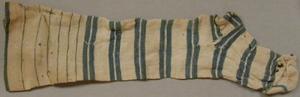 Primary view of object titled '[Blue and white horizontally striped child's stocking]'.