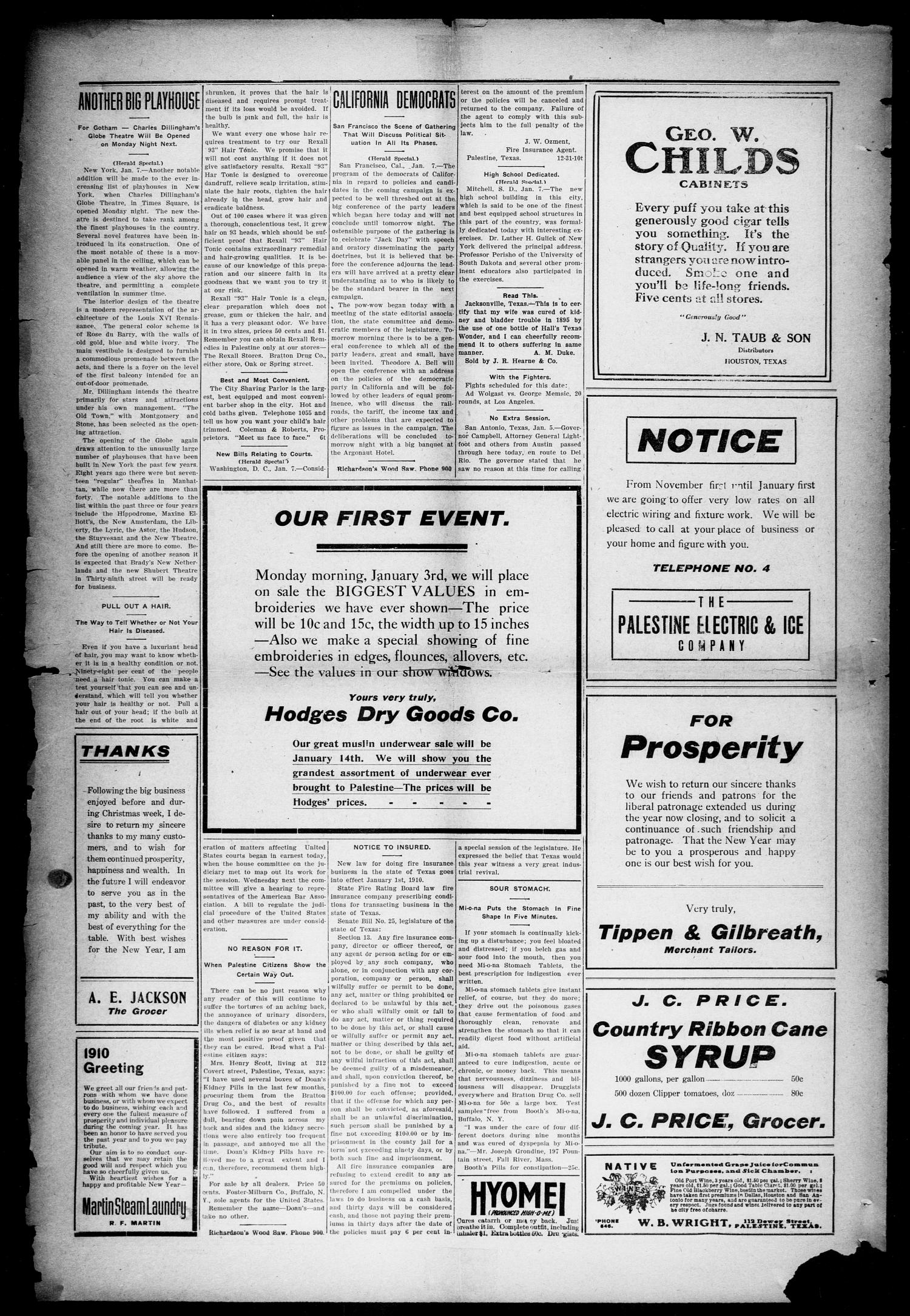 Palestine Daily Herald (Palestine, Tex.), Vol. 8, No. 132, Ed. 1, Friday, January 7, 1910
                                                
                                                    [Sequence #]: 2 of 6
                                                