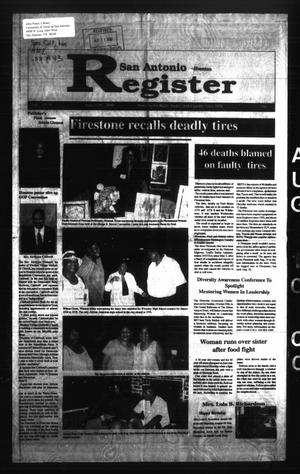 Primary view of object titled 'San Antonio Register (San Antonio, Tex.), Vol. 69, No. 8, Ed. 1 Thursday, August 10, 2000'.