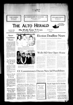 Primary view of object titled 'The Alto Herald and The Wells News 'N Views (Alto, Tex.), Vol. 88, No. 43, Ed. 1 Thursday, March 1, 1984'.