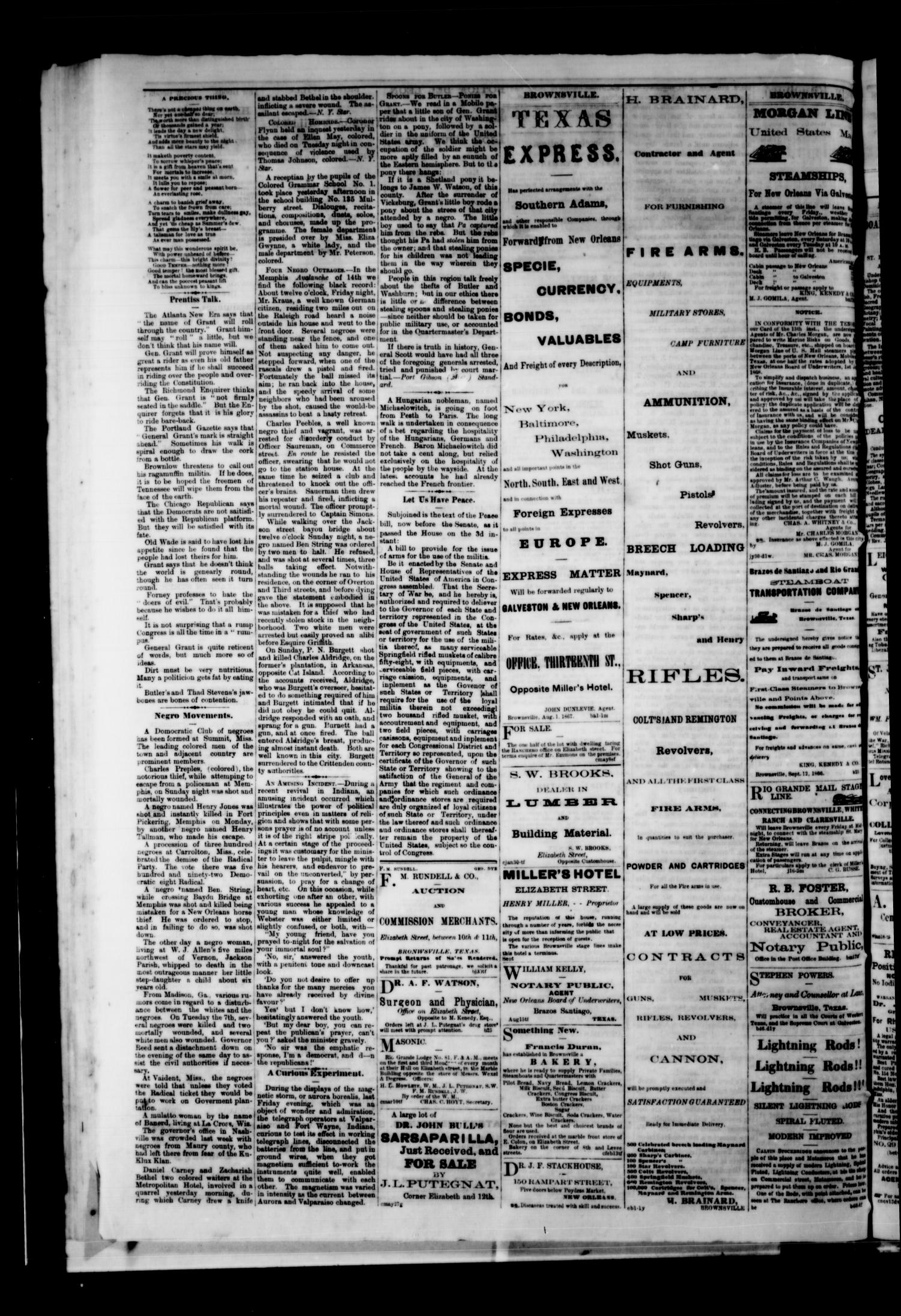 The Brownsville Ranchero. (Brownsville, Tex.), Vol. 3, No. 119, Ed. 1 Sunday, August 2, 1868
                                                
                                                    [Sequence #]: 4 of 4
                                                