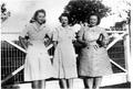 Primary view of [Virginia Davis Scarborough, Mary Jones Prowell, and Elizabeth Williams by a fence at George Ranch]