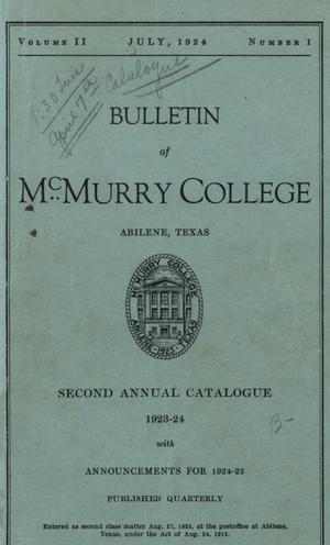 Primary view of object titled 'Bulletin of McMurry College, 1923-1924'.