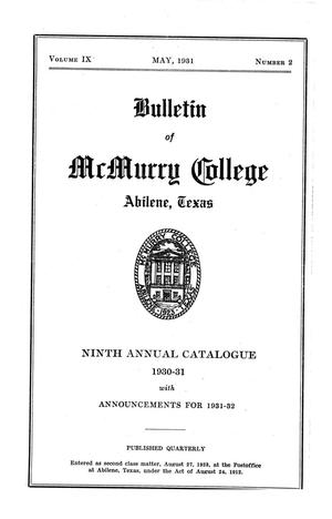 Primary view of object titled 'Bulletin of McMurry College, 1930-1931'.