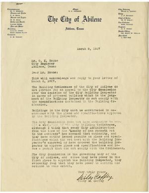 Primary view of object titled '[Letter from Mr. Wiley L. Caffey to Mr. O. K. Hobbs, March 8, 1937]'.