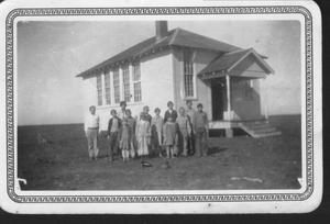 Primary view of object titled '[Group photograph in front of the George School]'.