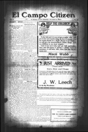 Primary view of object titled 'El Campo Citizen (El Campo, Tex.), Vol. 3, No. 38, Ed. 1 Saturday, November 9, 1907'.