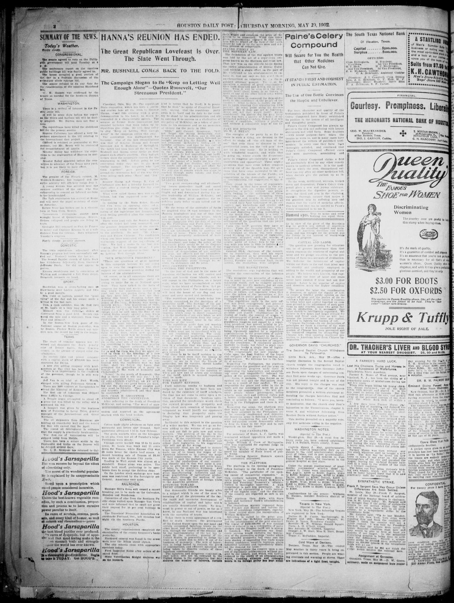 The Houston Daily Post (Houston, Tex.), Vol. XVIIITH YEAR, No. 55, Ed. 1, Thursday, May 29, 1902
                                                
                                                    [Sequence #]: 2 of 10
                                                