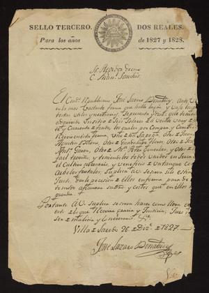 Primary view of [Letter from José Lázaro Benavides to Manuel Sanchez, December 26, 1827]