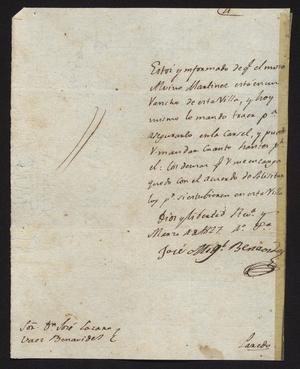 Primary view of [Letter from José Miguel Benavides to José Lázaro Benavides, March 4, 1827]