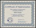 Primary view of [Certificate of Appreciation for Helen Snapp]