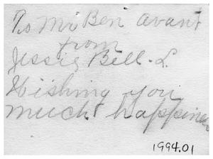 Primary view of object titled '[Handwritten Card to Ben Avant]'.