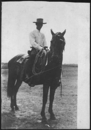 Primary view of object titled '[Postcard image of a man on horseback]'.