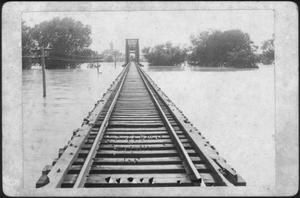 Primary view of object titled '[Southern Pacific Railroad Bridge During the Flood of 1899]'.