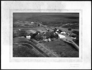Primary view of object titled '[Aerial photograph of the George Ranch house and ranch site]'.