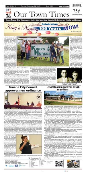 Primary view of object titled 'Our Town Times (Timpson, Tex.), Vol. 35, No. 39, Ed. 1 Thursday, September 24, 2015'.