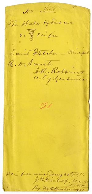 Primary view of object titled 'Documents pertaining to the case of The State of Texas vs. David Fletcher, cause no. 830, 1874'.