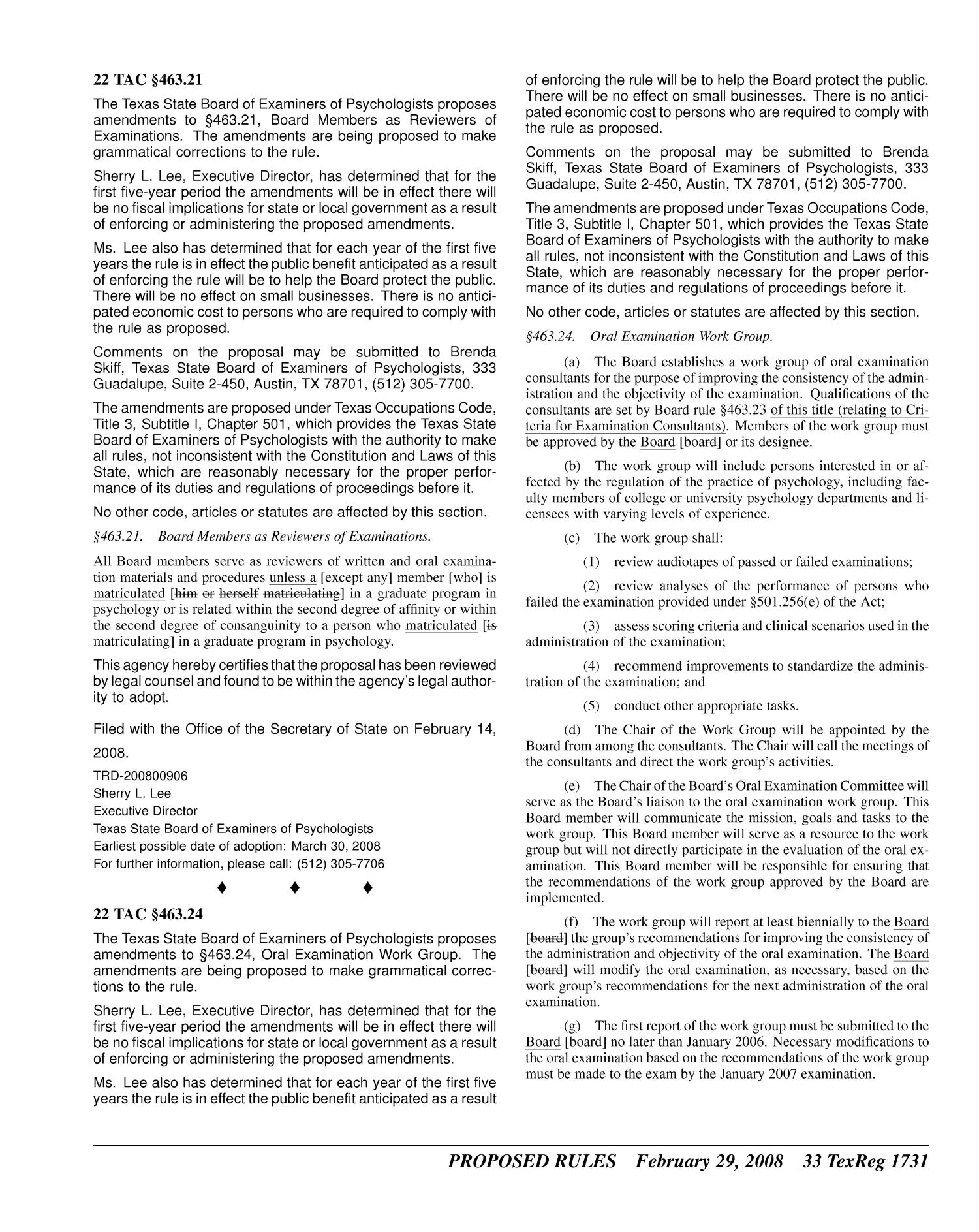 Texas Register, Volume 33, Number 9, Pages 1657-1906, February 29, 2008
                                                
                                                    1731
                                                