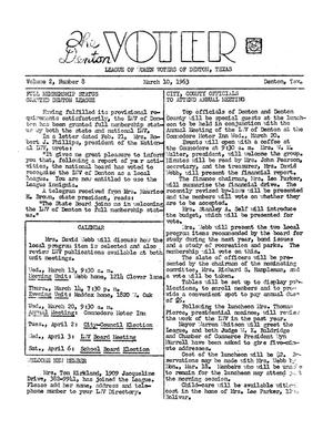 Primary view of object titled 'The Denton Voter Newsletter, Volume 02, Number 08, March 10, 1963'.