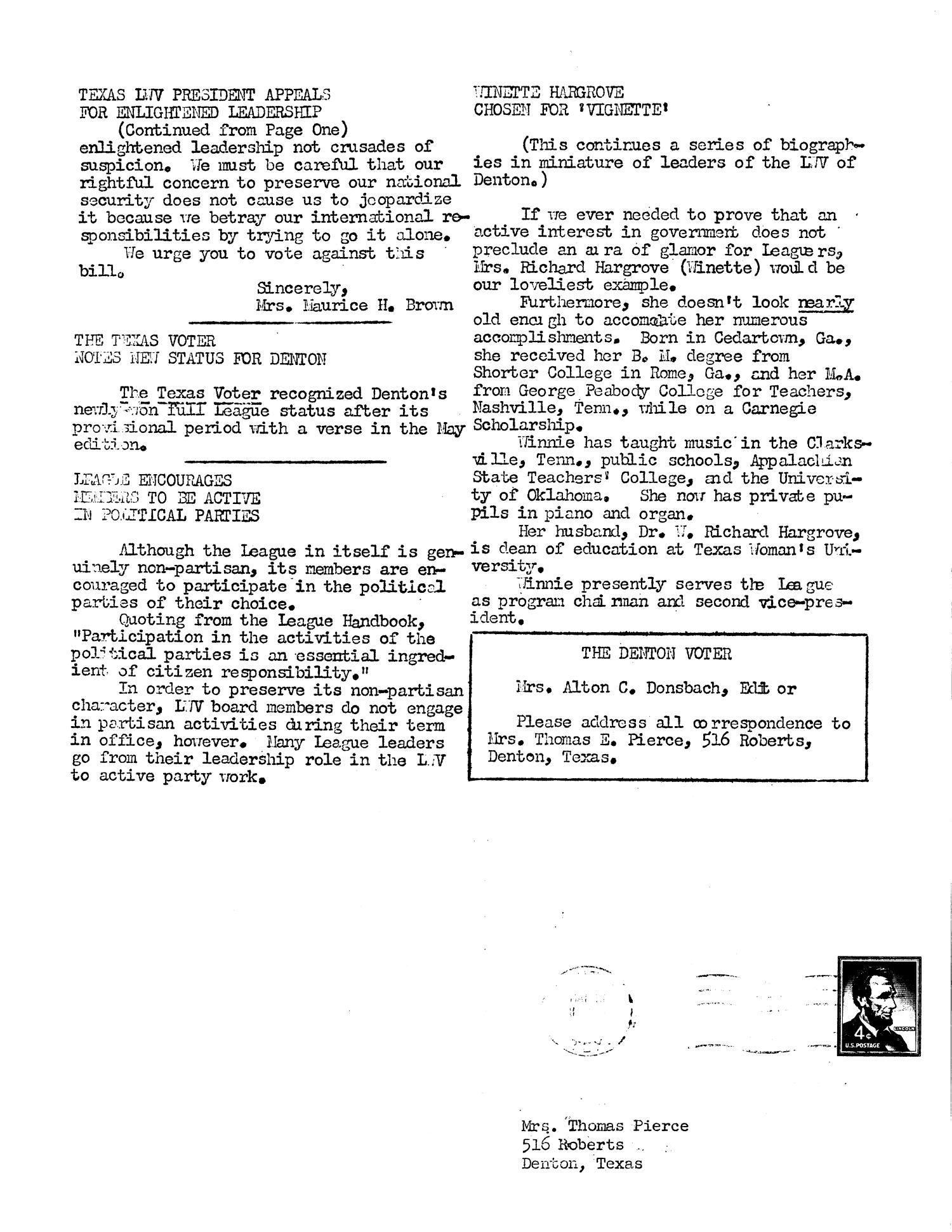 The Denton Voter Newsletter, Volume 03, Number 01, May 9, 1963
                                                
                                                    2
                                                
