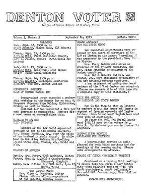 Primary view of object titled 'The Denton Voter Newsletter, Volume 03, Number 03, September 11, 1963'.