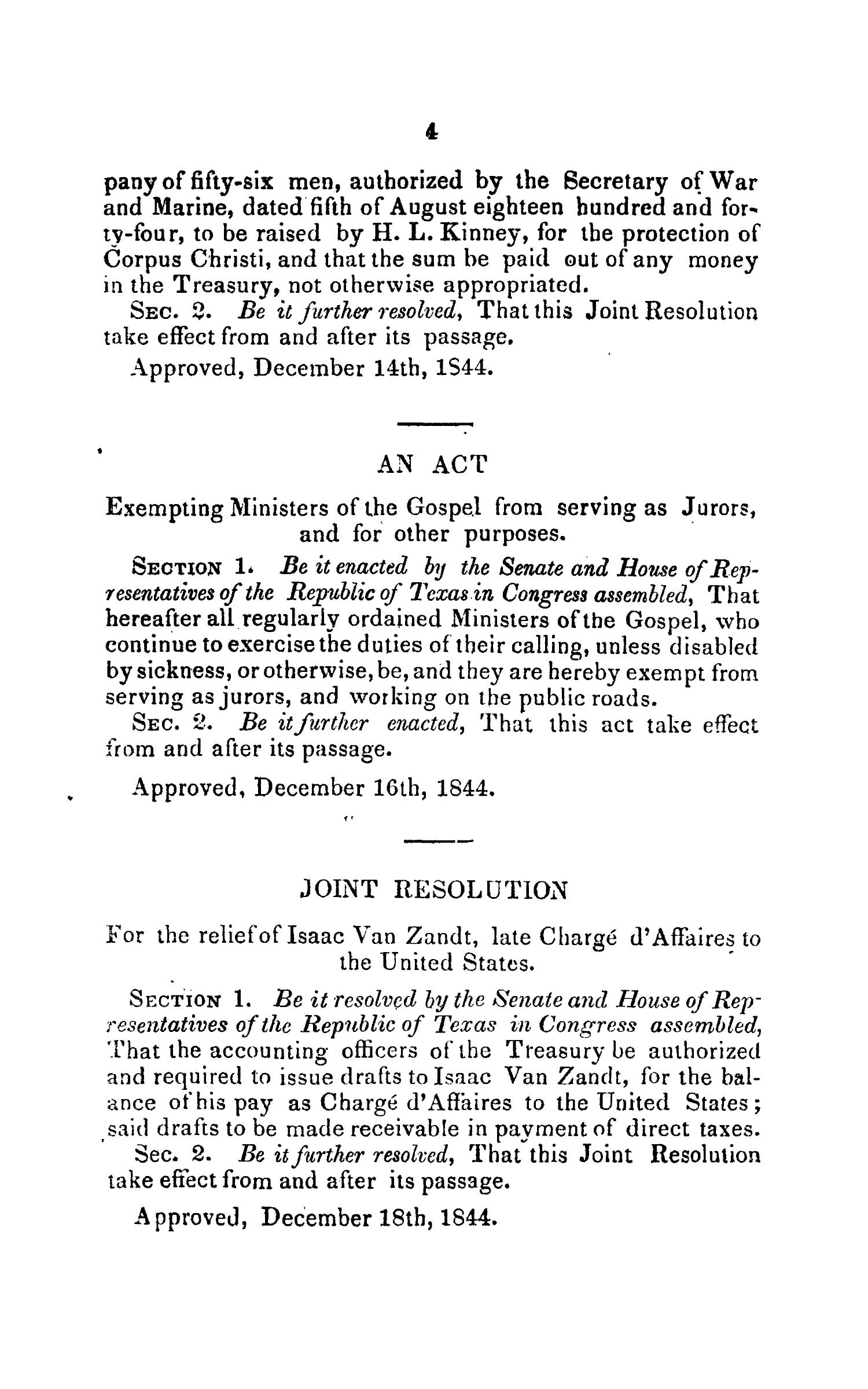 Laws Passed by the Ninth Congress, of the Republic of Texas.
                                                
                                                    4
                                                
