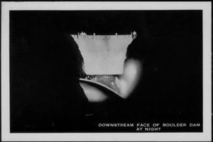 Primary view of object titled '["Downstream Face of Boulder Dam At Night"]'.