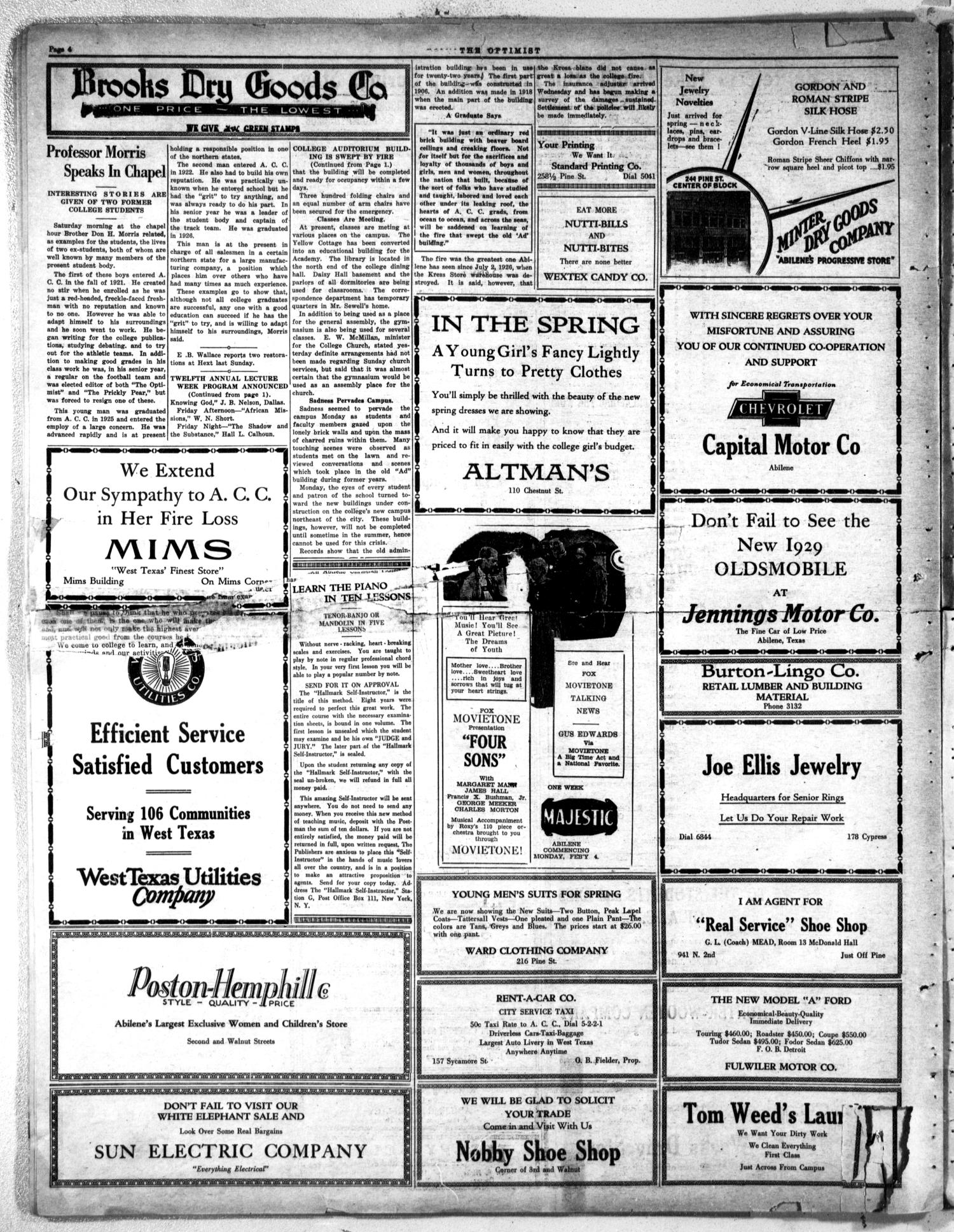 The Optimist (Abilene, Tex.), Vol. 16, No. 16, Ed. 1, Thursday, January 31, 1929
                                                
                                                    [Sequence #]: 4 of 4
                                                