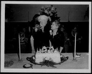 Primary view of object titled '[Babe Leake and Sara Purifoy at Babe's 90th birthday party]'.