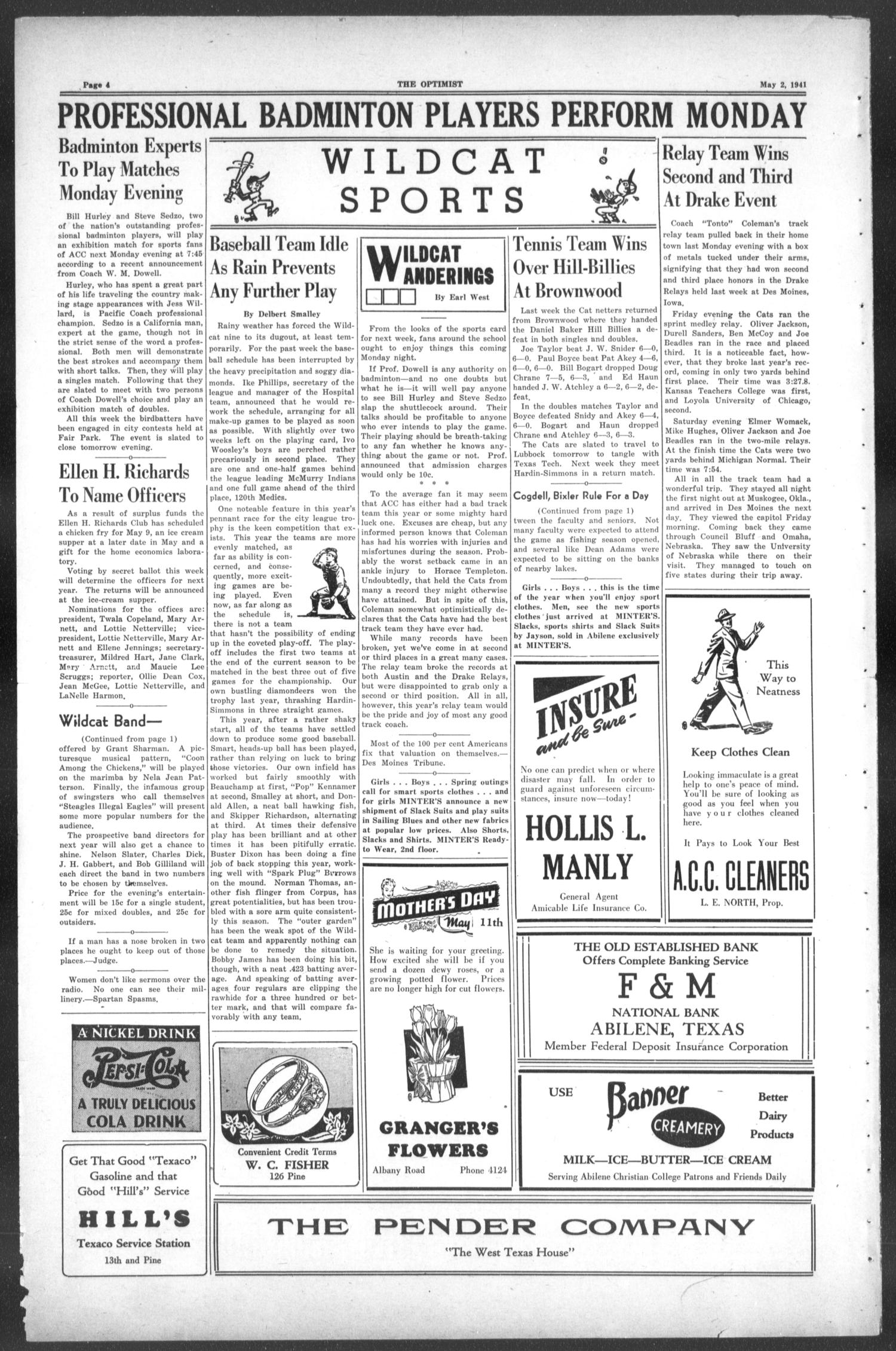 The Optimist (Abilene, Tex.), Vol. 28, No. 29, Ed. 1, Friday, May 2, 1941
                                                
                                                    [Sequence #]: 4 of 4
                                                