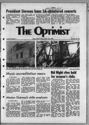 Primary view of object titled 'The Optimist (Abilene, Tex.), Vol. 62, No. 4, Ed. 1, Friday, September 27, 1974'.