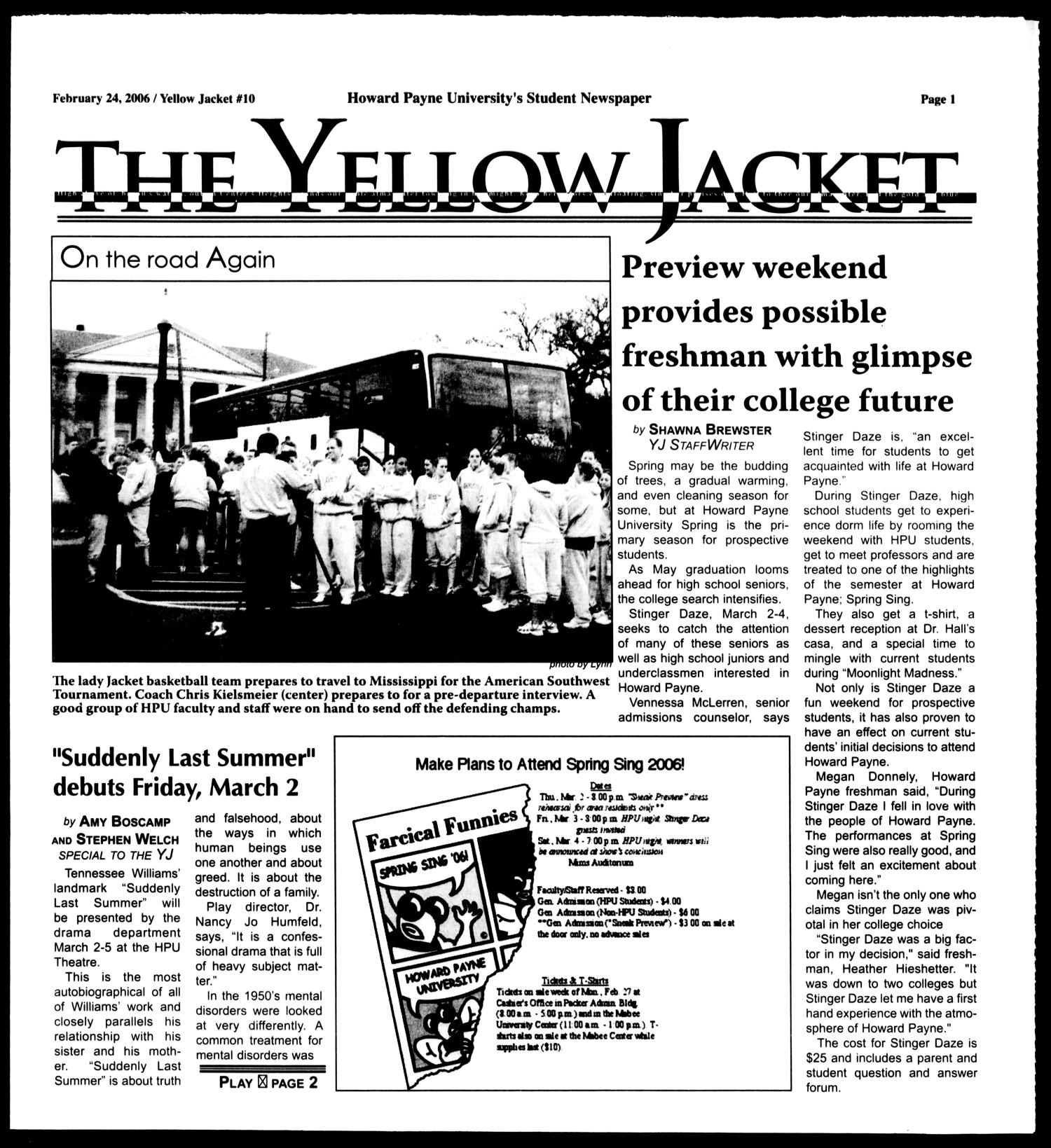 The Yellow Jacket (Brownwood, Tex.), No. 10, Ed. 1, Friday, February 24, 2006
                                                
                                                    [Sequence #]: 1 of 8
                                                