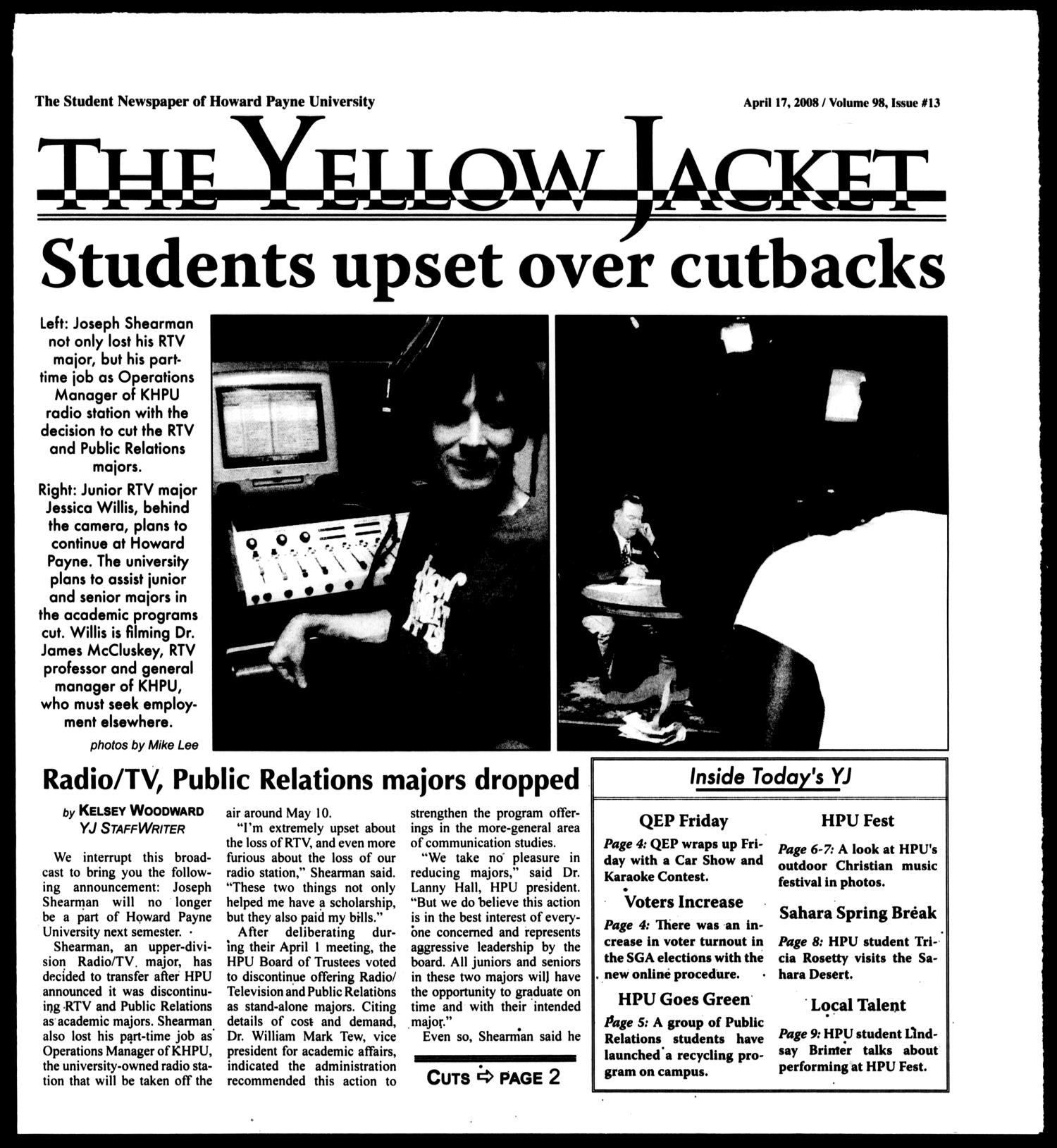 The Yellow Jacket (Brownwood, Tex.), Vol. 98, No. 13, Ed. 1, Thursday, April 17, 2008
                                                
                                                    [Sequence #]: 1 of 12
                                                