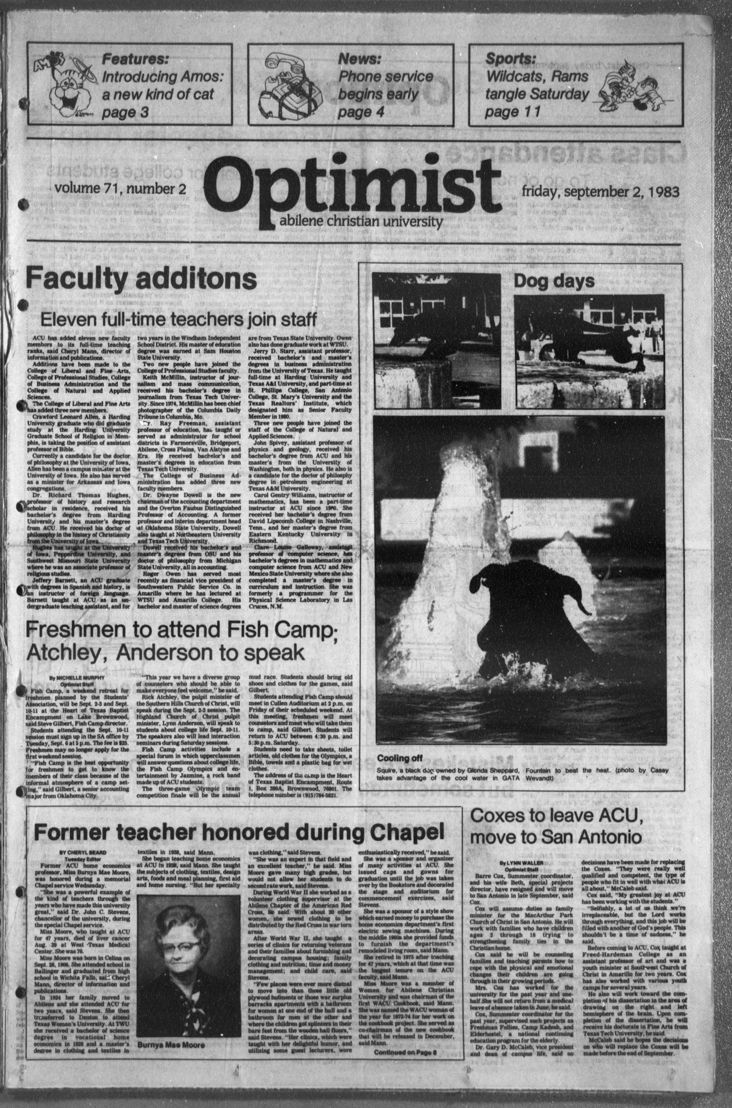 The Optimist (Abilene, Tex.), Vol. 71, No. 2, Ed. 1, Friday, September 2, 1983
                                                
                                                    [Sequence #]: 1 of 16
                                                