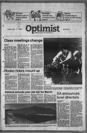 Primary view of object titled 'The Optimist (Abilene, Tex.), Vol. 71, No. 39, Ed. 1, Friday, February 17, 1984'.