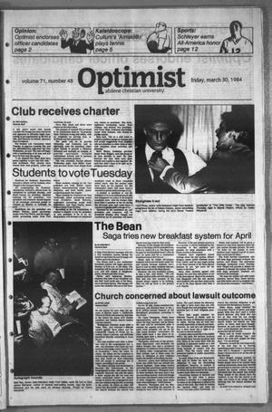 Primary view of The Optimist (Abilene, Tex.), Vol. 71, No. 48, Ed. 1, Friday, March 30, 1984