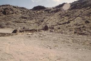 Primary view of object titled '[Faver Ranch - Cibolo, (view east, note stone wall up mountain)]'.